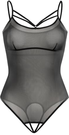 Teyli bodysuit dam body ouvert tanga – mesh top body dam ouvert – body dam av fint nät med justerbara remmar svart, svart, M