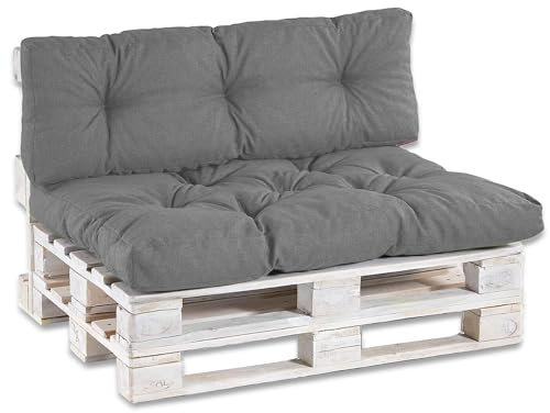 HOME DESIGN & CONFORT® 2 Cojines para Palets Extra Relleno(Asiento y Respaldo), Impermeable para Interior y Exterior, Cojín de Asiento 120x80 cm, Respaldo 120x40 cm. (Gris Oscuro)