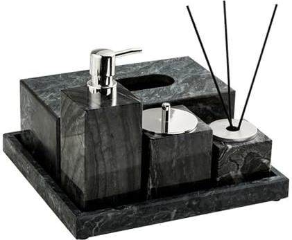 Dispenser Sapone Set di accessori for il bagno in marmo di lusso da 5 pezzi Set di dispenser for sapone in marmo 1 dispenser for lozioni, 1 scatola for fazzoletti, 1 organizer for stuzzicadenti, 1 bot