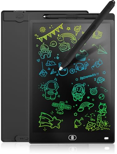 Genialba LCD Schreibtafel 12 Zoll, Buntes LCD Schreibtablett, Kindergeschenk, LCD Writing Tablet Elektronischer Tablette, Grafiktablett für Kinderspiele 2 3 4 5 6 7 Jahre alte Mädchen (Schwarz)