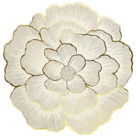 fanquare Manteles Individuales Florales Redondos Juego de 6 Manteles Individuales en Forma de Rosa Dorada 38cm Salvamanteles Impermeable Metálico para Cocina Boda Fiesta