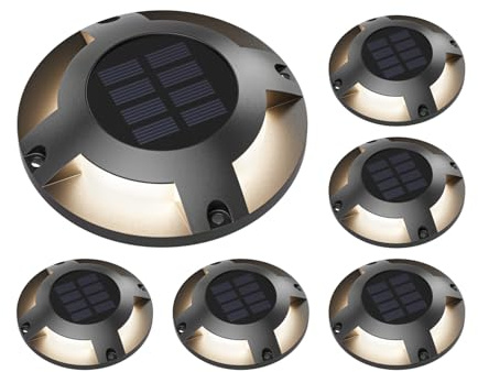 ledscom.de 6x LED Solar-Bodenleuchte BUNSO für außen, IP65, Kunststoff, rund, 120 mm Ø, warmweiß