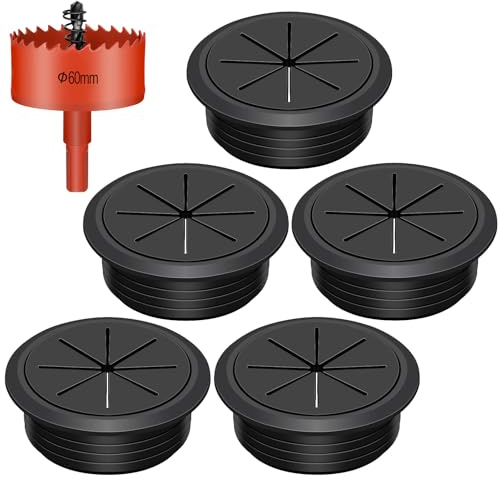 Swpeet Desk Grommet for Office Desk for Office and Home Table Cable (60mm) 6Pcs 2.4 Zoll (60mm) Gummi-Schreibtisch-Tülle mit Lochsäge, Flexible Kabeltülle, Schreibtisch-Kabel-Loch-Abdeckungen