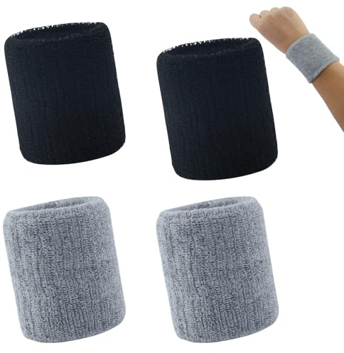 Saugfähige Schweißband Handgelenk Schweißbänder für Damen, Herren, Kinder, 4er Schweißband Set, Fitness Arm Schweissband für Tennis, Handball & Laufen, Schweissbänder Wristband