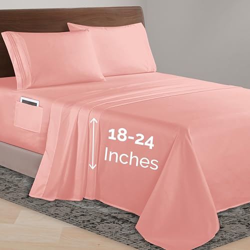 Elegant Comfort Luxurious 1500 Premium Hotel Quality Microfiber 4-Piece Sheet Set, 18-24 Inches Deep - Extra Deep Pocket Sheets - Ultra Soft 4PC Deep Pocket Sheets, King, Dusty Rose