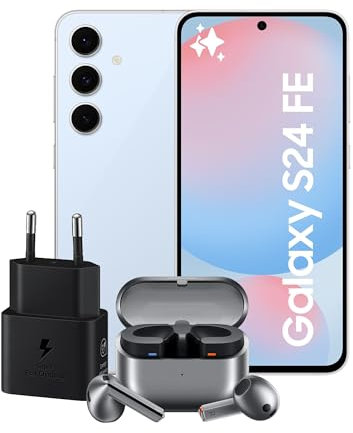 Samsung Galaxy S24 FE Smartphone AI,Caricatore Incluso, Display 6.7'' Dynamic AMOLED 2X, 8GB RAM, 128GB, Batteria a lunga durata, IP68,Blue+Galaxy Buds3 Silver Auricolari Open type True Wireless 2024