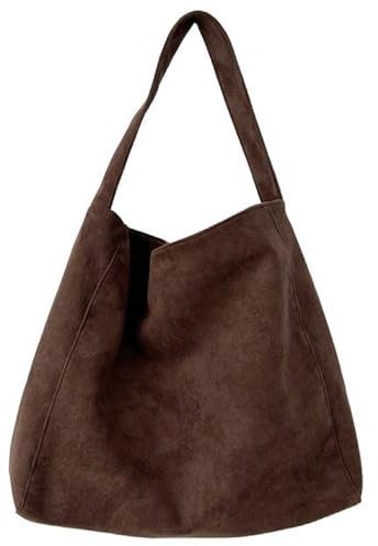 Damen Wildleder Schultertasche Handtasche Groß Umhängetasche, Casual Cord Henkeltasche Beuteltasche Tragetasche, Multifunktionale Suede Shopper Tote Bag Für Arbeit Schul Einkaufen Reisen (Kaffee)