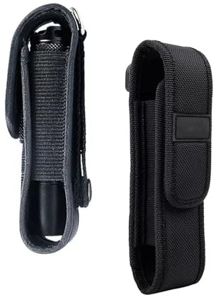 Sdhgerh Tragbar Taschenlampe Tasche Oxford-Stoff Taschenlampenhalter Gürteltasche mit Haken-und Ösenverschluss für Die Jagd im Freien Camping Wandern Angeln Schwarz 16.5x4.5x4 cm
