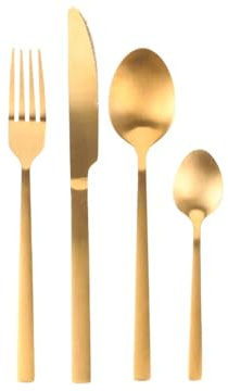 BERGER Besteck-Set | 16-tlg. Besteckset Essbesteck aus rostfreiem Edelstahl | Hochwertiges Tafelbesteck Besteck Set mit Messer Gabel Löffel | Spülmaschinenfest und langlebig (Gold matt)