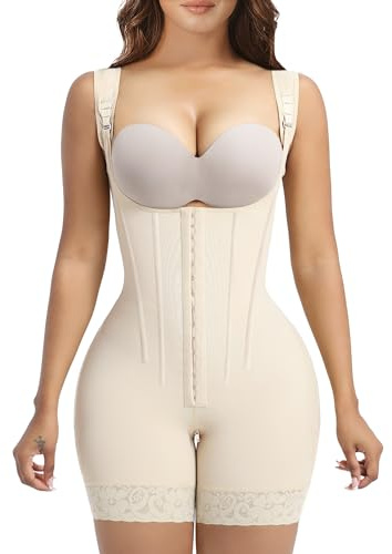 YIANNA Body Contenitivo Modellante Donna con Acciaio Stecche Pancera Snellente Guaina Contenitiva Intimo Shapewear Fajas Colombianas Beige XL 7306