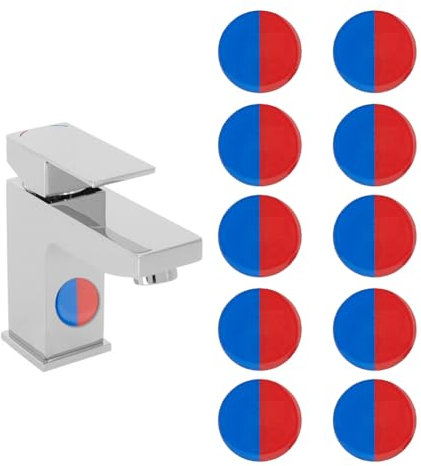 SUPERFINDINGS 10 Adesivi per Acqua Calda e Fredda 35mm Etichette per Rubinetti in Plastica Impermeabile Etichette per Testine della Doccia Rosse e Blu Etichette Rotonde per Indicare La Temperatura