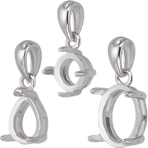 PH PandaHall 925 Sterling Silber Anhänger Rohlinge Fassungen 3 Stile Runde Ovale Tropfenfassungen Offene Rückseite Fassungen Für Schmuckherstellung 4~10mm