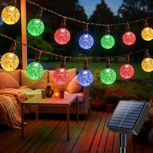 litogo Solar Lichterkette Aussen, 15M LED Lichterkette Außen Solar Wetterfest, 8 Modi Kristall Kugeln mit Memory-Funktion, Solarlichterkette Outdoor für Balkon, Garten, Terrasse, Partys, Bunt