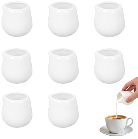 8 Pcs Small Porcelain Milk Jugs, 50ml Mini White Ceramic Milk Jugs
