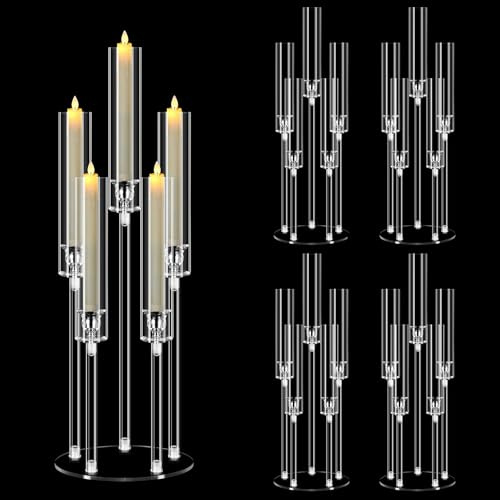 4X MSDADA Großer 5-Armiger Kerzenleuchter aus Acryl 68 cm, Hohe Klare Kerzenständer für Wohnzimmer Hochzeit Weihnachten Festliche Deko, Kompatibel mit 2 cm LED Stabkerzen | Kerzenhalter mit 3 Etagen, für Geburtstag, Hochzeit, Weihnachten, Party, Dekoration, passend für 2,2 cm LED-Kerzen