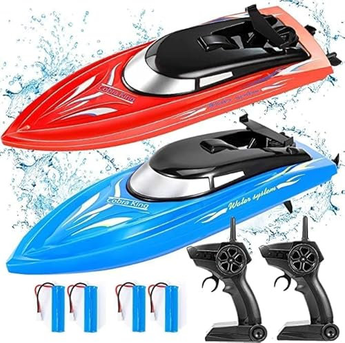 FunsLane Paquete de 2 Barcos a Control Remoto para Niños y Adultos, 10 km/h 2.4 G Alta Velocidad, RC Rápidos para Piscinas y Lagos con 4