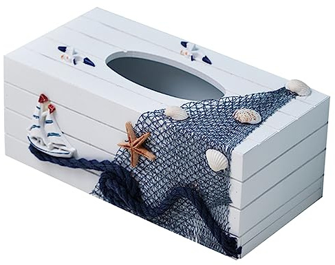 HOLIDYOYO Kasten Taschentuchbox Ozeanwind Würfelboxen für Taschentücher Muschel Dekoration nautische badezimmeraccessoires dekorativ Taschentuchhalter Stoffbezug rechteckig Holz