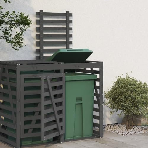 Outdoor Mülltonnen-Lagererweiterung Massivholz Kiefer Grau Schuppen für Haus & Garten