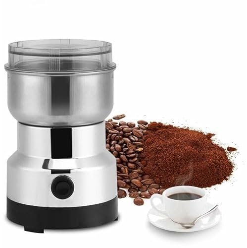 PRIMEGA Macinacaffè elettrico 220 V, macinino per semi di caffè, trituratore alimentare in acciaio inox, macinacaffè e frullatore elettrico per chicchi di caffè, lino noci pepe spezie e altri