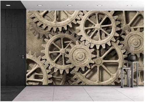 Retro Mechanical Metal Gears 450(W) X315(H) Cm Wallpaper Peel and Stick Self Adhesive Mural Wall Sticker Large 3D Wallpaper Home Decor for Bedroom Living Room Office Hotel Wall Backgro-6719029