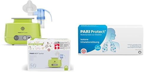 Bundle aus Pari Boy Junior, Inhalationsgerät Zur Behandlung von Atemwegserkrankungen, für Kleinkinder und Babys Ab 1 Monat + Pari ProtECT Inhalationslösung, 20 x 2,5 ml