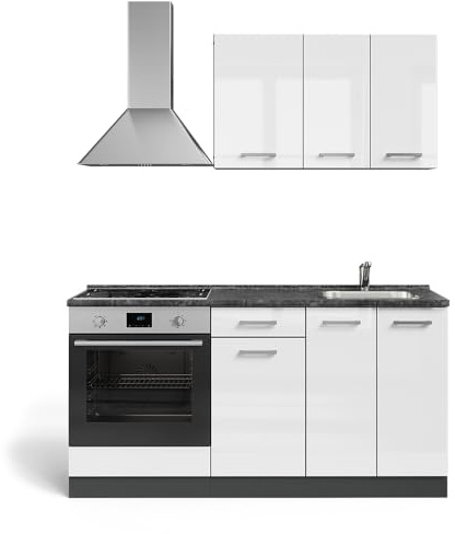 Vicco Singleküche R-Line, Weiß Hochglanz/Anthrazit, 160 cm | mit Herdumbauschrank ohne Arbeitsplatte, zur Integration von Elektrogeräten und Spüle vorbereitet