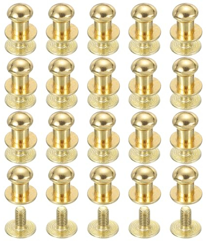 PATIKIL 6 mm Leather Rivets, 20 Sets Ball Head Stud Screw Back Round Head Button Chicago Screw Nipple Stud Rivet for Leather DIY Craft Handbag Belt Repairs, Gold Tone