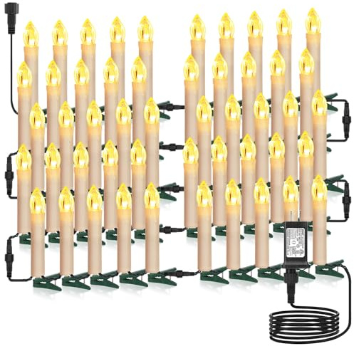 AFOROEOA 59FT 50LED Christmas Flameless Candles, Christmas Tree Candles String Lights Clip on Flameless Candle Lights for Christmas Tree 8 Modes Plug in Christmas Trees Light for Holiday Tree Indoor