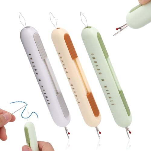 Fukaisu 3 Pezzi 2 in 1 Infila Ago Automatico, Scucitore Infila Ago Rapido Facile da Usare Articoli per Cucire per Infilare e Sfilare (Viola, Giallo, Verde)