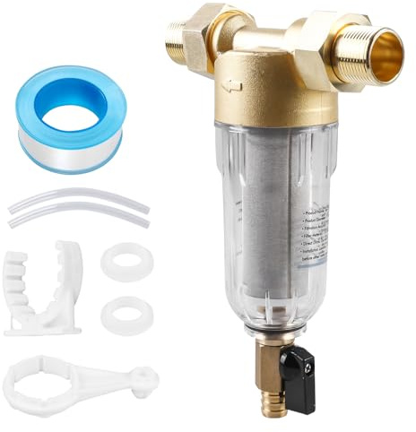 Wasserfilter Wiederverwendbare: 1 Zoll Wasser Vorfilter Sedimentfilter, Rückspülfilter Wasserfilter, Filterkombination mit 3/4Adapter, Ausspülbarer Vorfilter für Hausanschluss Hauswasserwerk Rohre
