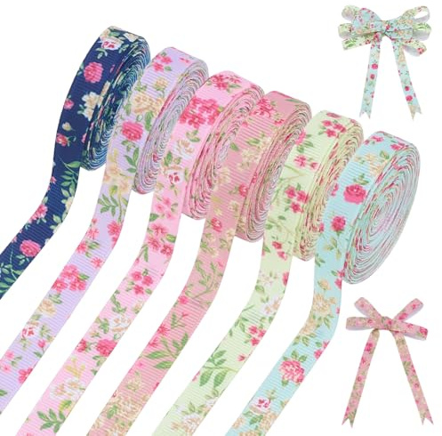 PH PandaHall Cinta de 6 colores con estampado floral vintage, 21,9 m, cintas decorativas coloridas de 9 mm de ancho, para envolver regalos, lazo, ramo, costura, manualidades