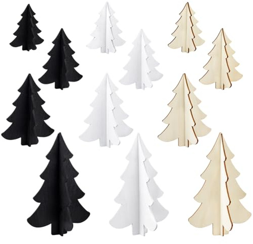 PH PandaHall 24pz Mini Alberi di Natale in Legno 3 Colori Alberi di Natale Piccoli da Tavolo, 4 Dimensioni Mini Decorazioni Albero in Legno per Casa Ufficio Interni Decorazione per Le Feste