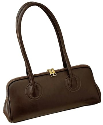 Gyios Schultertasche Damen Tragbare -Beutel Retro Großer Kapazität Bowling Unterarm Umhängetasche Nische Design Licht-Kaffee