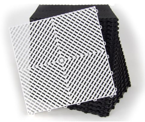 Lot de 25 dalles de sol clipsables - BLANC - (4m²) pour garage, cellier, atelier, abris de jardin. Effet Damier 40x40cm, ép.1,8cm, Marque CLIC & dalle, série CLASSIC, Intérieur-Extérieur.