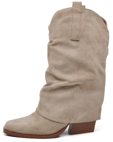 IF Fashion Scarpe Stivaletti Arricciati Da Donna Con Ghetta Risvolto in Camoscio Sintetico MP738 tortora N.38