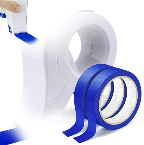 Ensemble d’Applicateur de Ruban de Masquage, Dévidoir Portable de Ruban de Peinture avec 2 Rouleaux 25 mm Bleu, Outil Masking Master pour Plinthes, Portes, Moulures, Fenêtres et Cadre 1 mm/0,04 Pouce