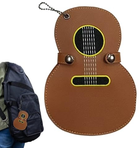 Plektrumhållare, 17 fack plektrum förvaringsorganisatör – PU-läder nyckelring gitarrformat plektrumfodral | för elektrisk bas ukulele spelare, Brun, Refer to description, Unisex