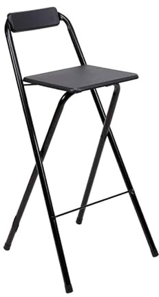 FERRETERIA LEPANTO Taburete Plegable para Cocina, Salón, Comedor y Restaurante. Silla Alta de Metal Estable, Resistente y Cómoda con Respaldo y Reposapiés. (1, Negro)