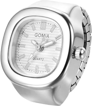 Avaner Ringuhr Elastisches Metallarmband Quadratisch: Fingeruhr Balkenskala 1ATM wasserdichte Fingerring Uhr Analog Quarz Elastisch Ring Uhr Uhrenring Geschenk für Männer Frauen