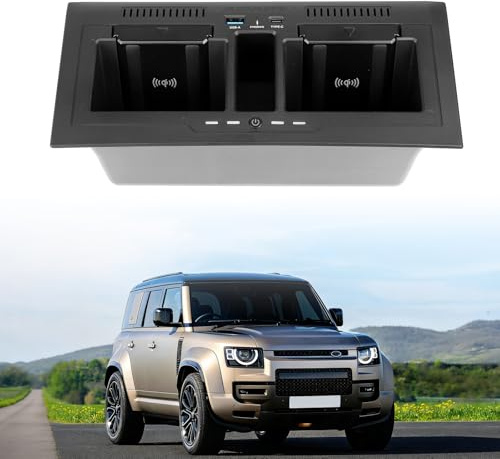 15W Dual Wireless Car Charger Compatible with 2020-2024 Land Rover Defender 90/110/130, Qi Fast Charging with 27W USB & Type-C Center Console Accessories