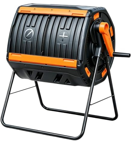 Compostiera per Orto Efficace a Tamburo e Manovella | Compostiera per Orto 200L Modello a Tamburo per Produzione Sostenibile di Humus Domestico e Riciclo Rifiuti(Orange)