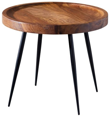 Wohnling Beistelltisch 46x40x46 cm Sheesham Holz Metall Couchtisch, Sofatisch Industrial Style, Holztisch Metallbeine, Dekotisch Rosenholz