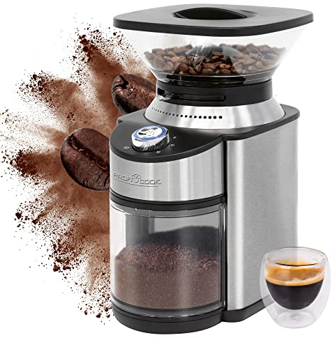 ProfiCook PC-EKM 1205 - Macinacaffè elettrico con macinacaffè regolabile (da grossolana a extra fine), per filtri o colino, caffè turco, moka, coperchio protettivo per aromi, in acciaio INOX