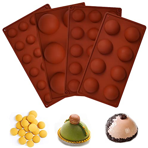 4er Schokoladenform Silikonform Pralinenform Kuchen Halbkugel Backform Bällchen Bakeware Set für Süßigkeiten Schokolade Eiswürfe Gelee Pudding Kuchenverzierung 6/8/15/24 Löcher Halbkreis Ziegelrot