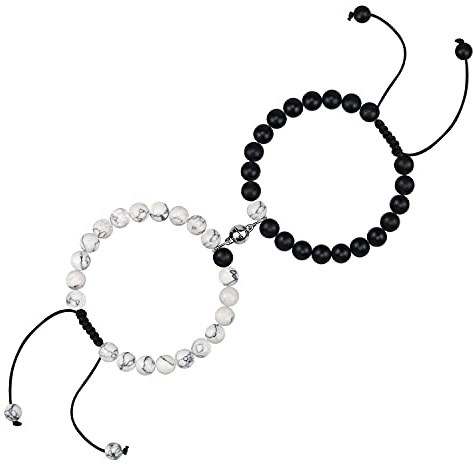 Magnetische gegenseitige Anziehungskraft Armband Perlen Armband Am besten passende Armbänder Liebhaber Beziehung Schmuck Geschenk für Frauen Männer (Black Agate)