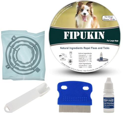 FIPUKIN Flea and Tick Collar for Large Dogs, 1‑Pack | Dual‑Action Protection with Built‑in Repellent Drops, 8‑Month Waterproof Design | Natural Essential Oils, No Harsh Chemicals