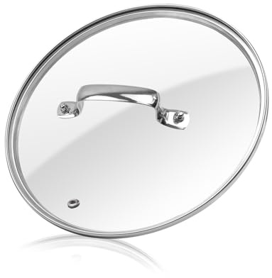 HEVSTIL 10 Tempered Glass Lid with Steel Handle, Replacement for Fry Pan | Tempered glass, 10 size, stainless steel handle, fits frying pans, skillets, dishwasher safe, durable replacement lid