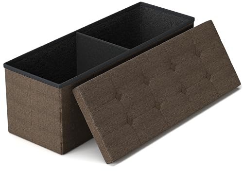 GLAXYFUR 43 Inches Folding Storage Ottoman Bench, Storage Chest, Footrest for Entryway, Living Room, Holds up to 660 lb, Brown