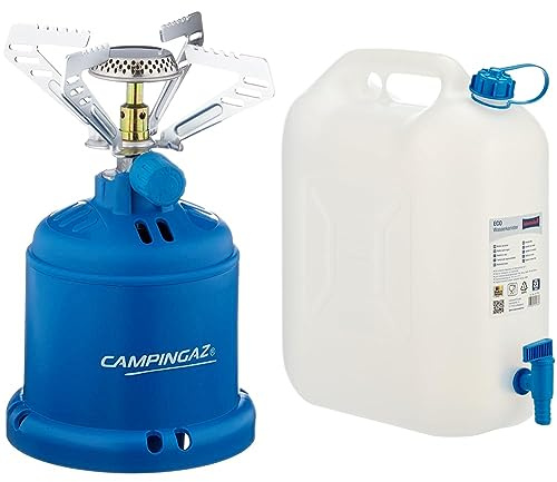 Campingaz 40470 206 S Campingkocher, Gaskocher 1-flammig für Camping & hünersdorff 817700 Wasserkanister ECO mit festmontiertem Ablasshahn/Wasserauslauf, 22 L (mit Hahn)
