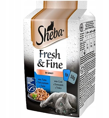 SHEBA Fresh & Fine Nassfutter für Katzen in Soße mit Thunfisch und Kalejau 36 Portionsbeutel 6 x (6 x 50 g)